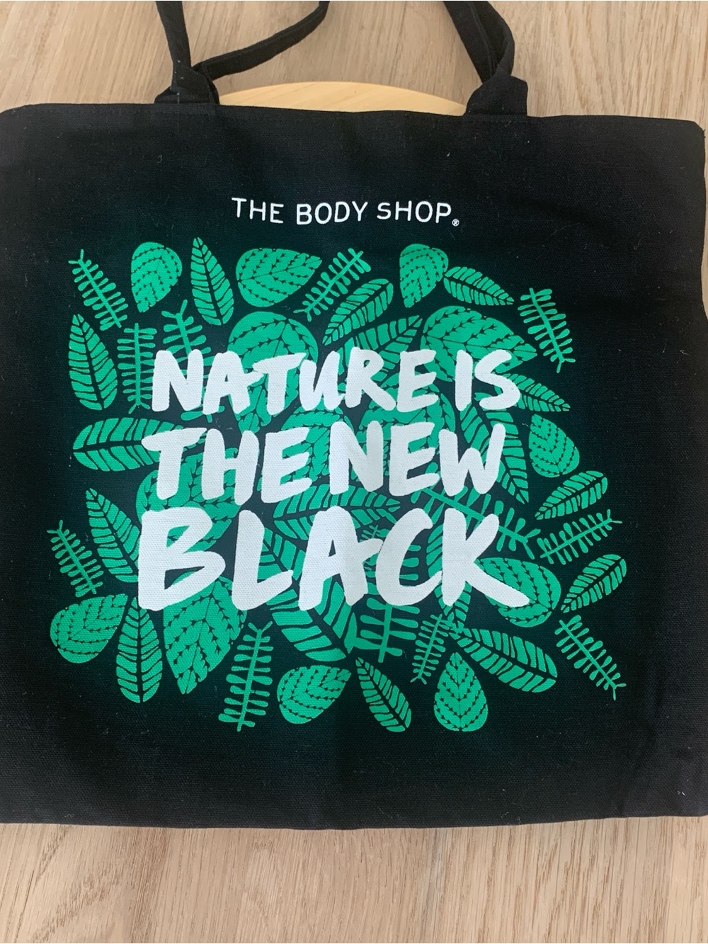 The Body Shop Black Tote Nature Is The New Black magnetic closure 13.5”c14.5”
